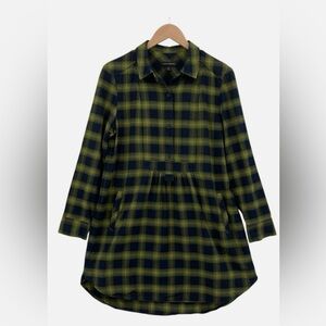 Banana Republic Petite Women’s Navy & Olive Plaid Flannel Shirtdress Size SP